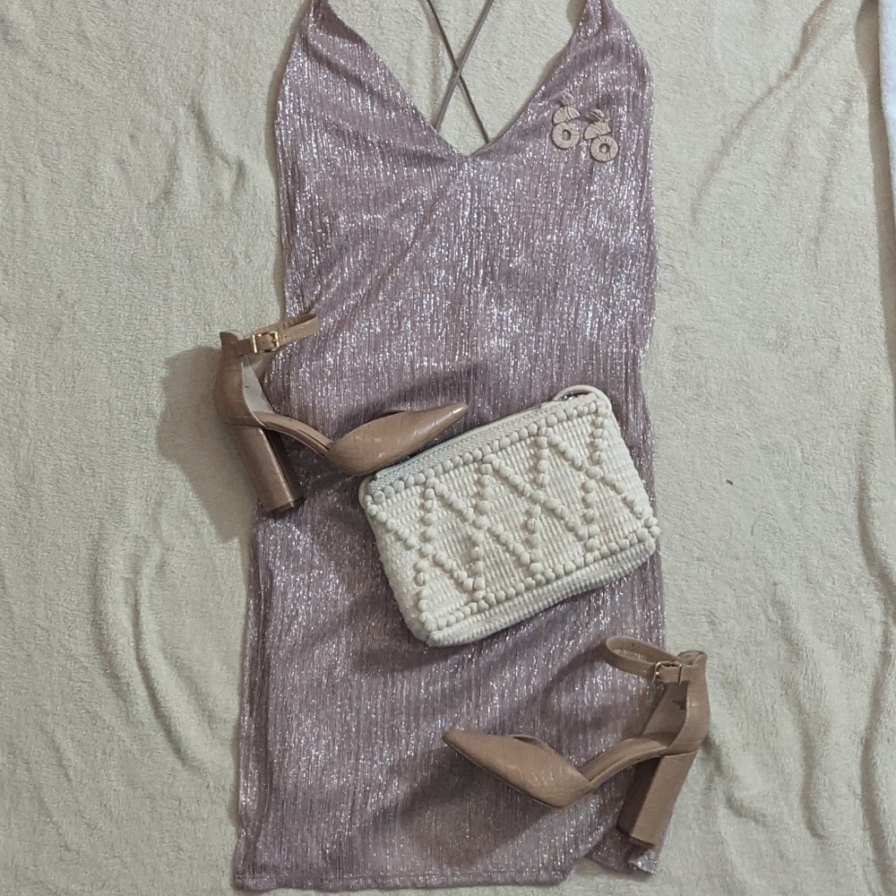 Pink Metallic Midi Slip Dress